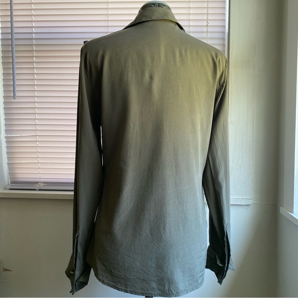 ANN TAYLOR Navy Green Silk Button Down Shirt Long Sleeve Size S - Picture 5 of 7
